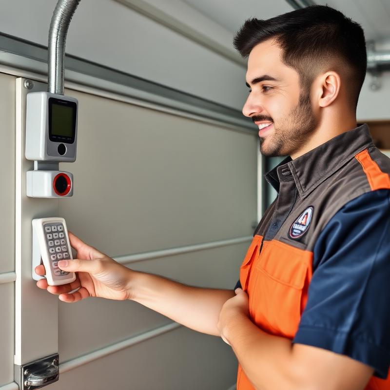 Gold Hill Garage Doors certified technician in uniform programming garage door remote